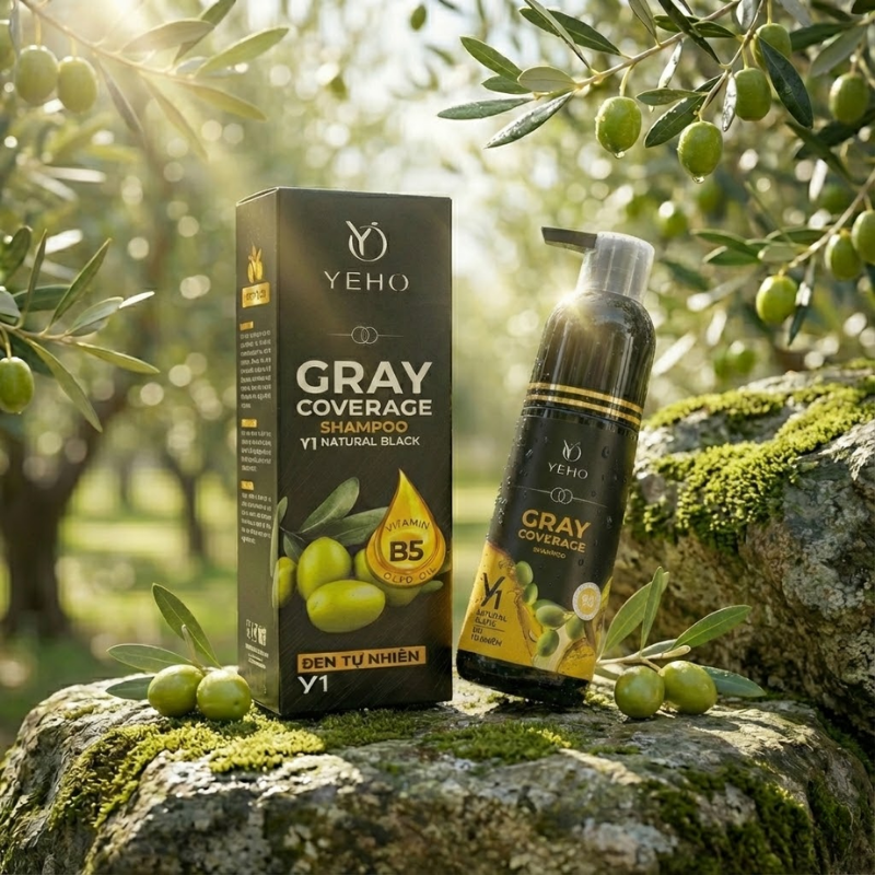 Bao bì sản phẩm Yeho Gray Coverage Shampoo Y1
