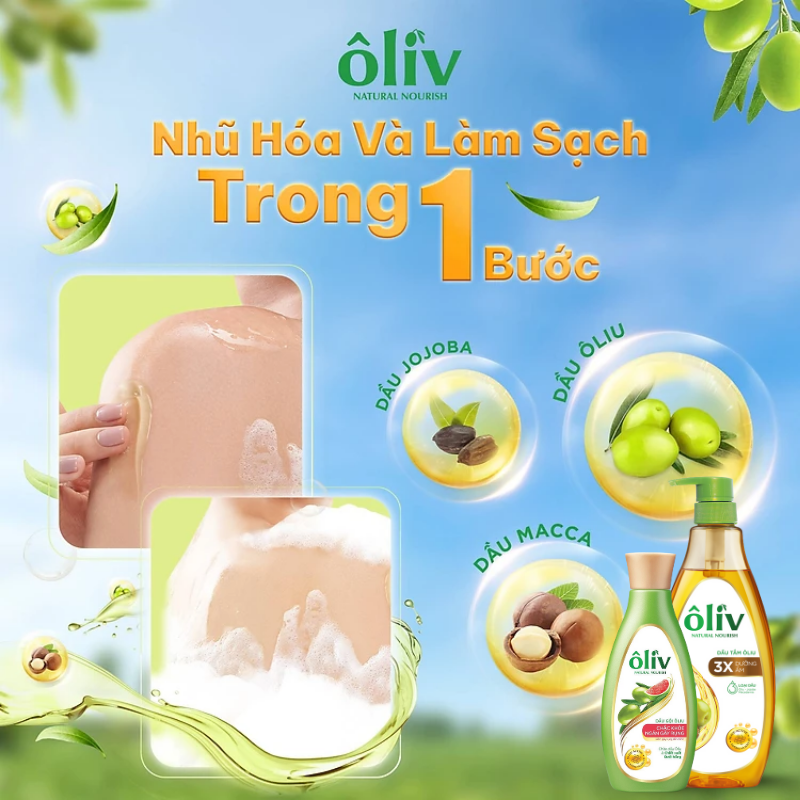 Dầu Tắm Ôliv Ôliu 3X Dưỡng Ẩm 650ml - Tặng Dầu Gội Ôliu Giúp Giảm Gãy Rụng Tóc