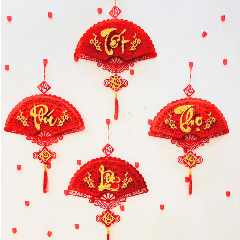 Dây Treo Quạt Nhung Đỏ Trang Trí Tết