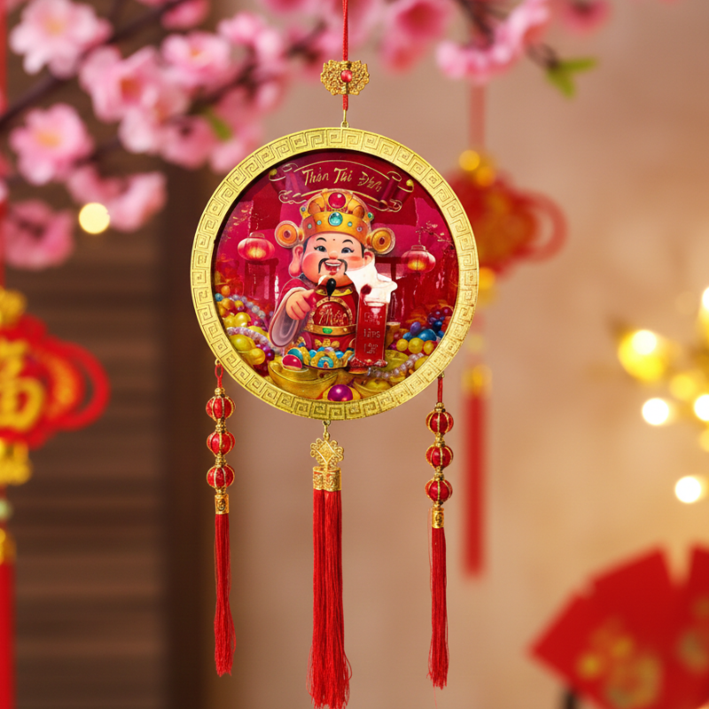 Mẫu Ông Thần Tài với tông đỏ vàng nổi bật