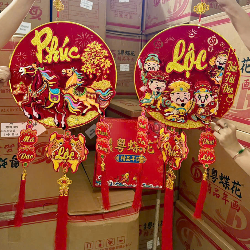 Họa tiết Phúc Lộc, Thần Tài và ngựa mang không khí năm mới