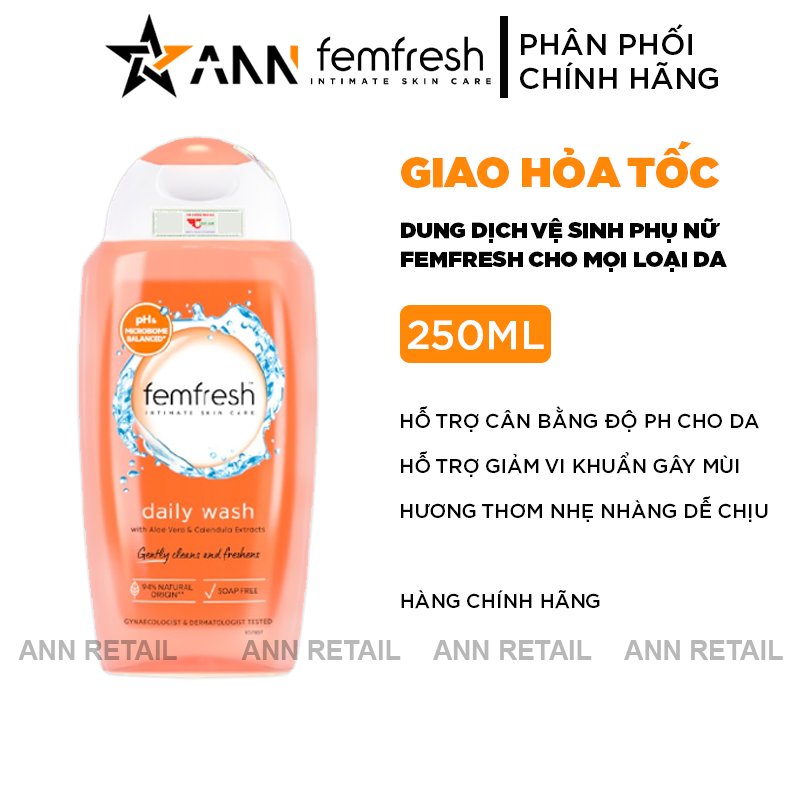 Thiết kế chai Femfresh Daily Wash 250ml và các điểm nhấn nổi bật của sản phẩm