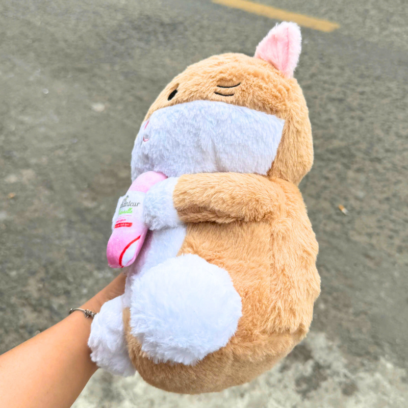Góc nghiêng cho thấy thân bông bo tròn và tay ôm phía trước