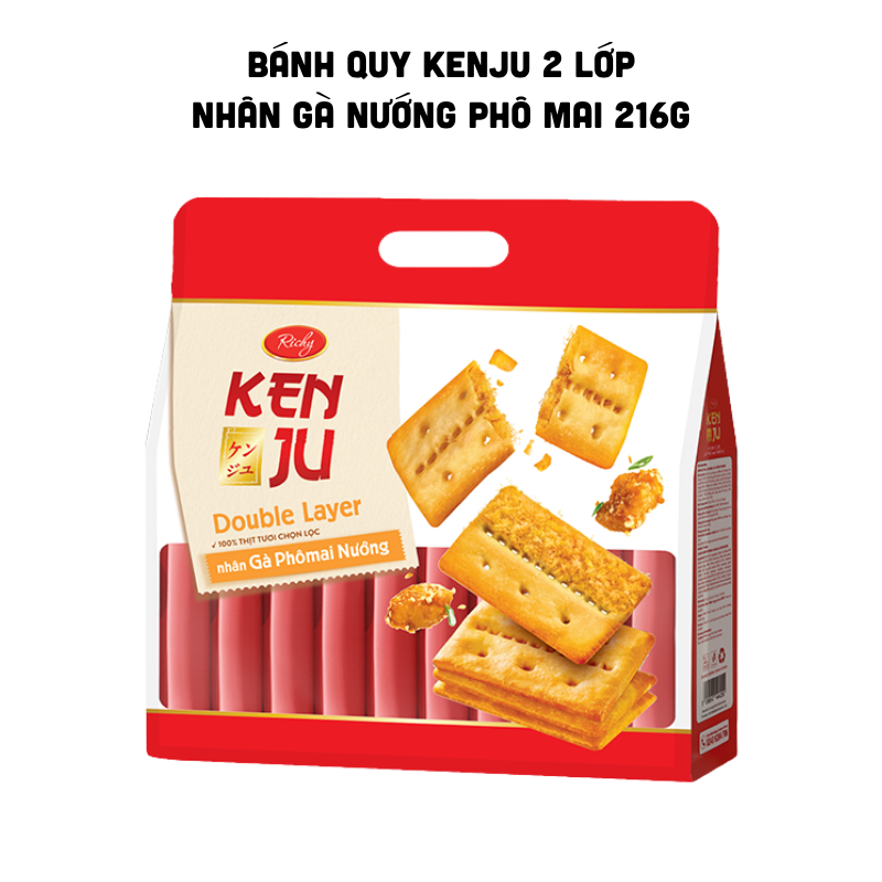 Bánh Quy Kenju 2 Lớp Nhân Gà Nướng Phô Mai 216g Túi 16 Gói