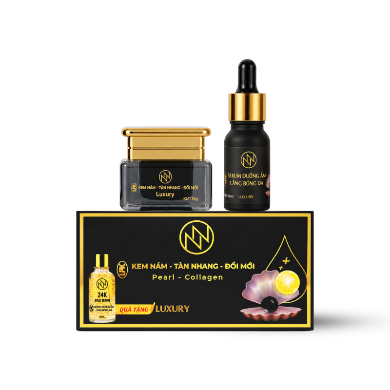 Hình sản phẩm combo với serum và kem face đặt cạnh nhau