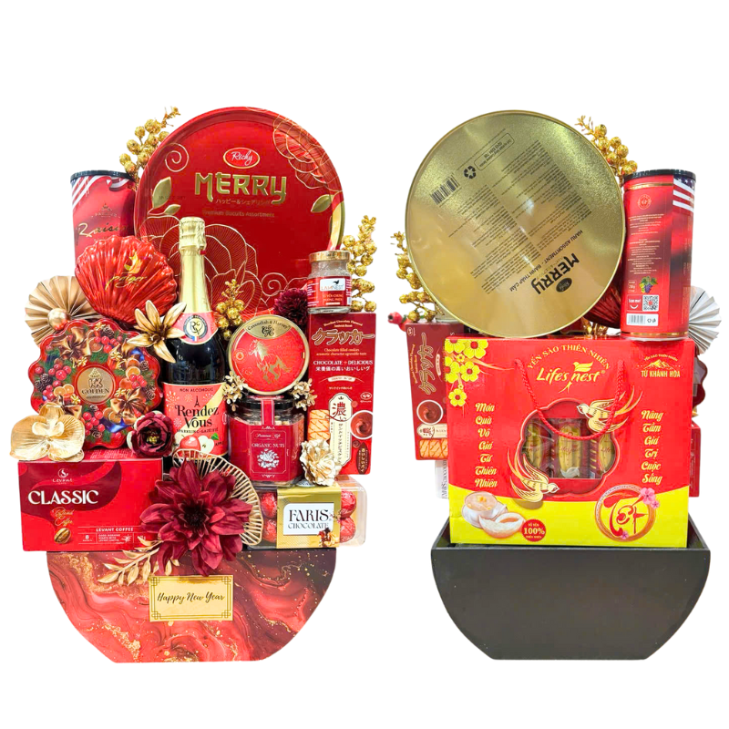 So sánh mặt trước và mặt sau của set quà để dễ hình dung bố cục trưng bày