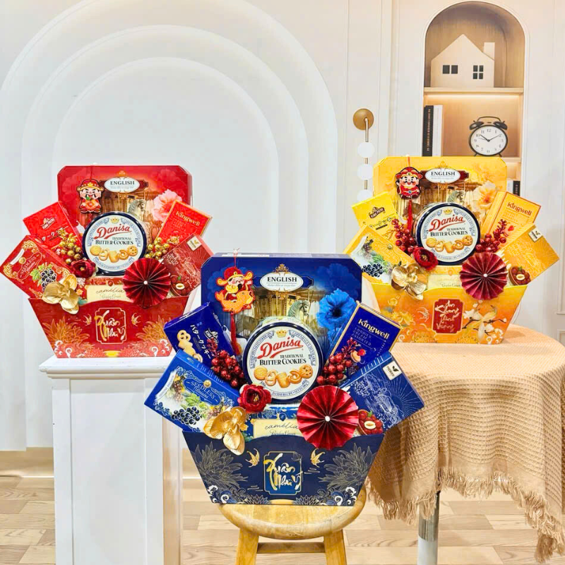 Giỏ Quà Tết Set 9 Món Sang Trọng Trang Trí Tết