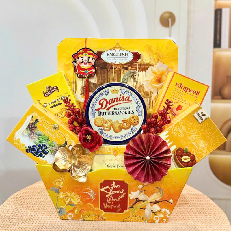 Giỏ Quà Tết Set 9 Món Sang Trọng Trang Trí Tết