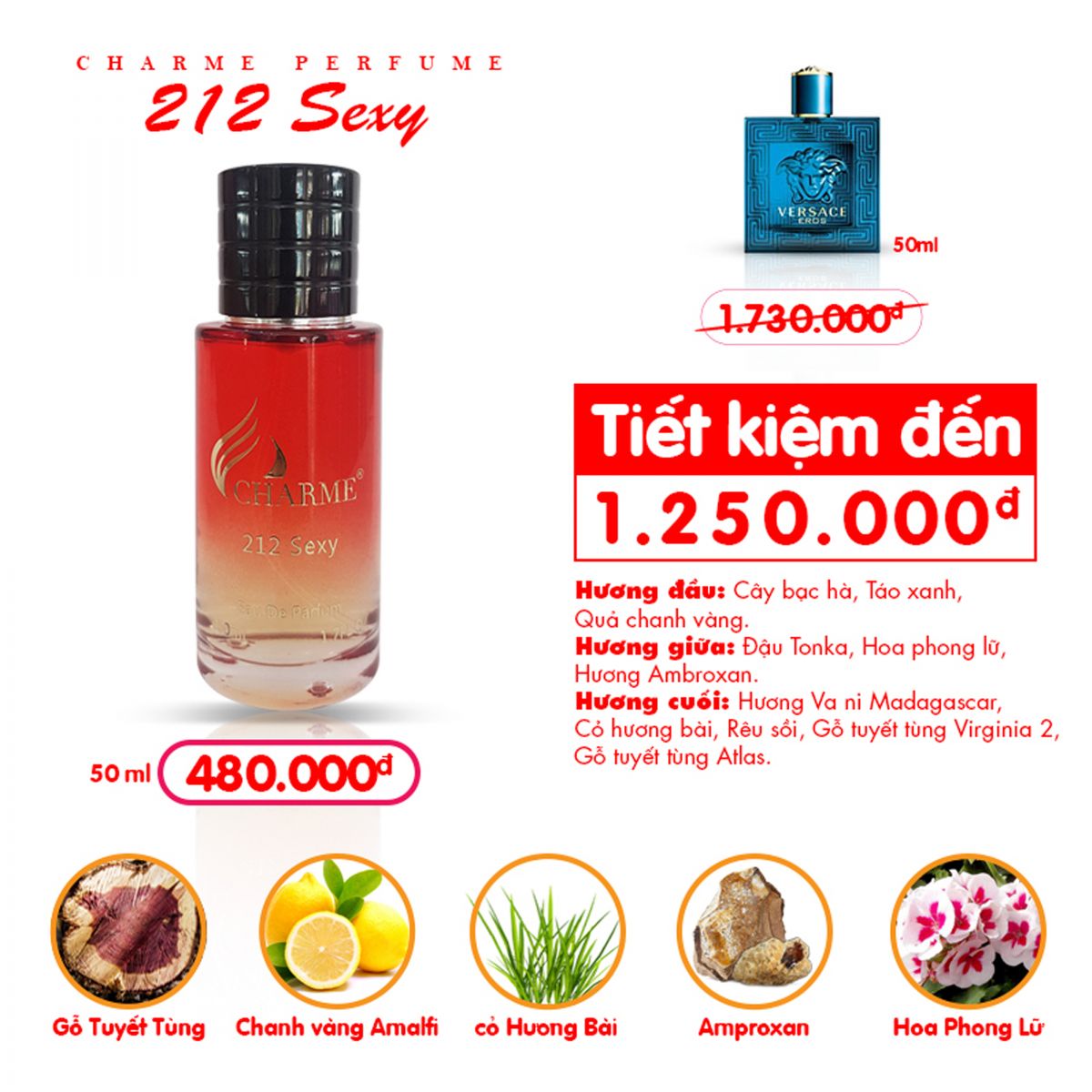Hình chai nước hoa 50ml cùng các nốt hương nổi bật