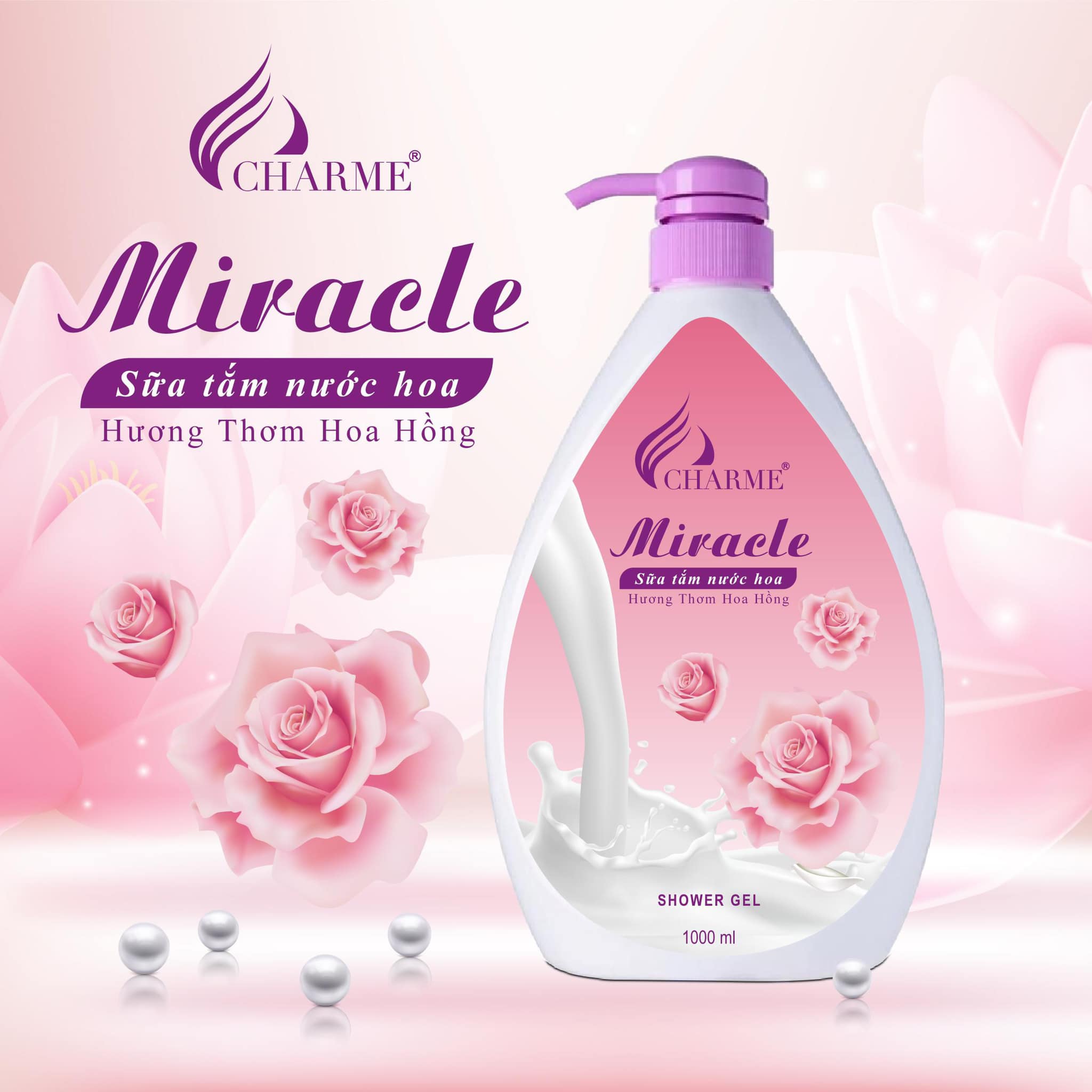 Sữa Tắm Nước Hoa Charme Miracle Hương Hoa Hồng 1000ml