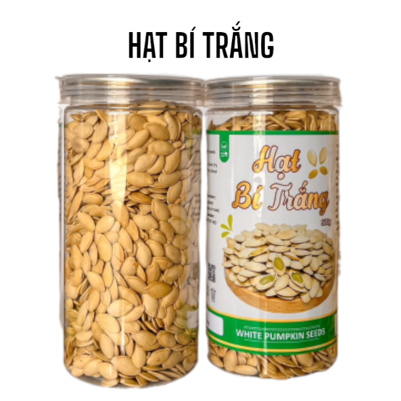 Hình sản phẩm hạt bí trắng đóng hũ, phù hợp dùng dần và cất trữ.