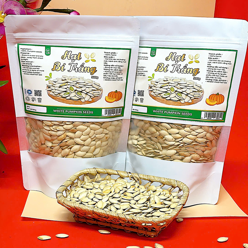 Túi zip đựng hạt bí trắng 500g dạng đứng tiện bảo quản