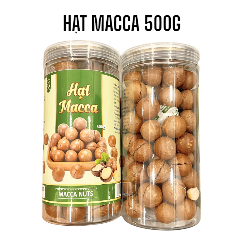 Hũ hạt macca 500g dạng nguyên vỏ nứt sẵn