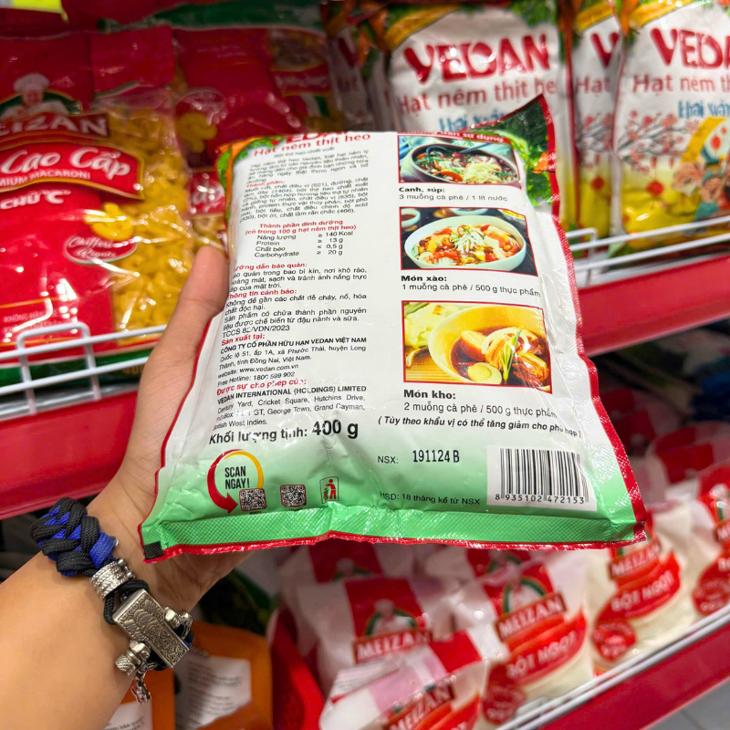 Mặt sau bao bì với khuyến nghị bảo quản và hạn sử dụng