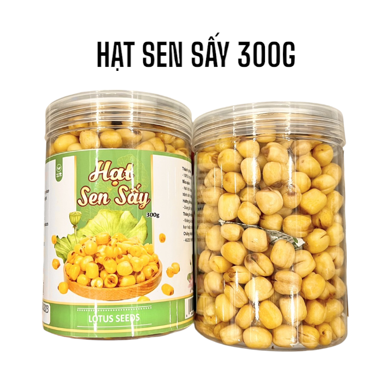 Hình ảnh tổng thể hộp 300g và hạt sen bên trong