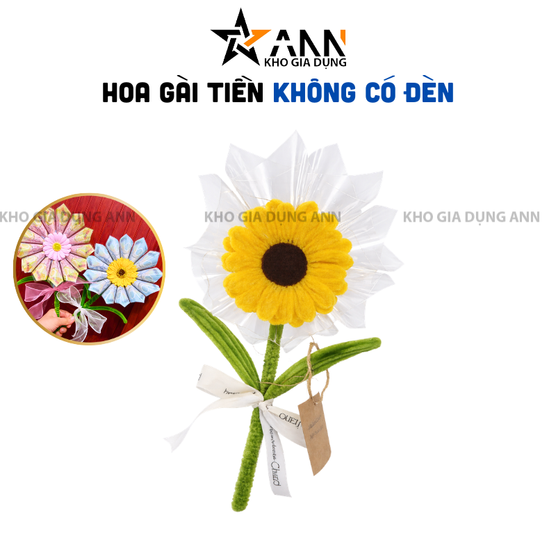 Hoa gài tiền hướng dương trong suốt không đèn
