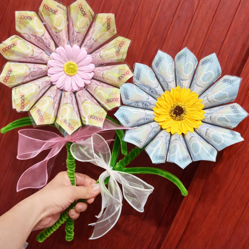 Hoa gài tiền hướng dương trong suốt không đèn