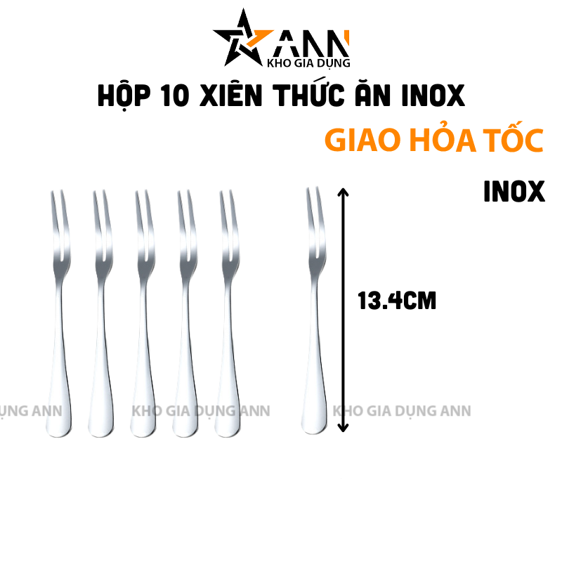Hộp 10 Nĩa Xiên Thức Ăn Inox 13.4cm