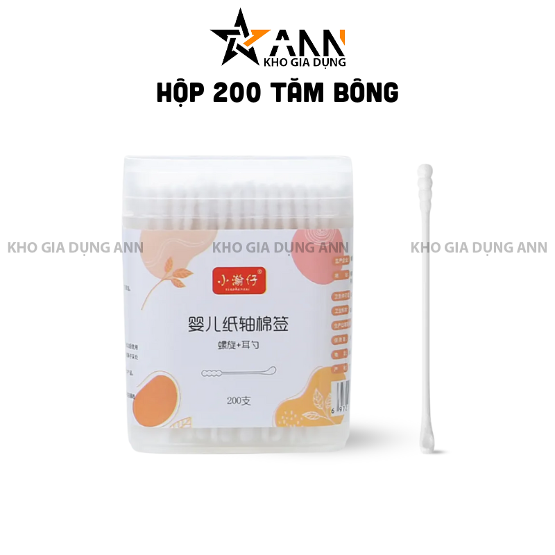 Hộp 200 Tăm Bông Ngoáy Tai 2 Đầu Tròn Và Dẹt