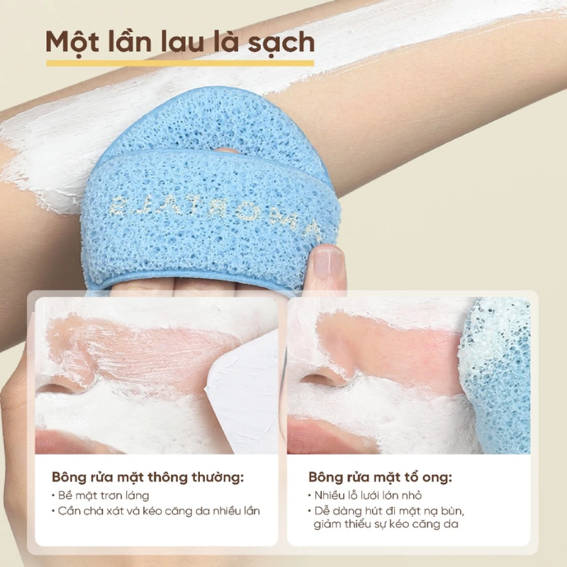 Hộp 3 Miếng Bông Mút Rửa Mặt Bọt Biển AMORTALS Clean Easy To Clean Có Chữ