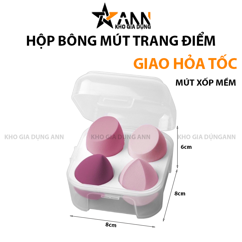 Hộp đựng 4 miếng mút với kích thước 8 x 8 x 6 cm