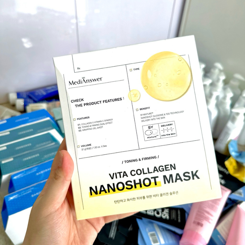 Hộp mặt nạ thạch MediAnswer cầm tay với thiết kế vàng trắng