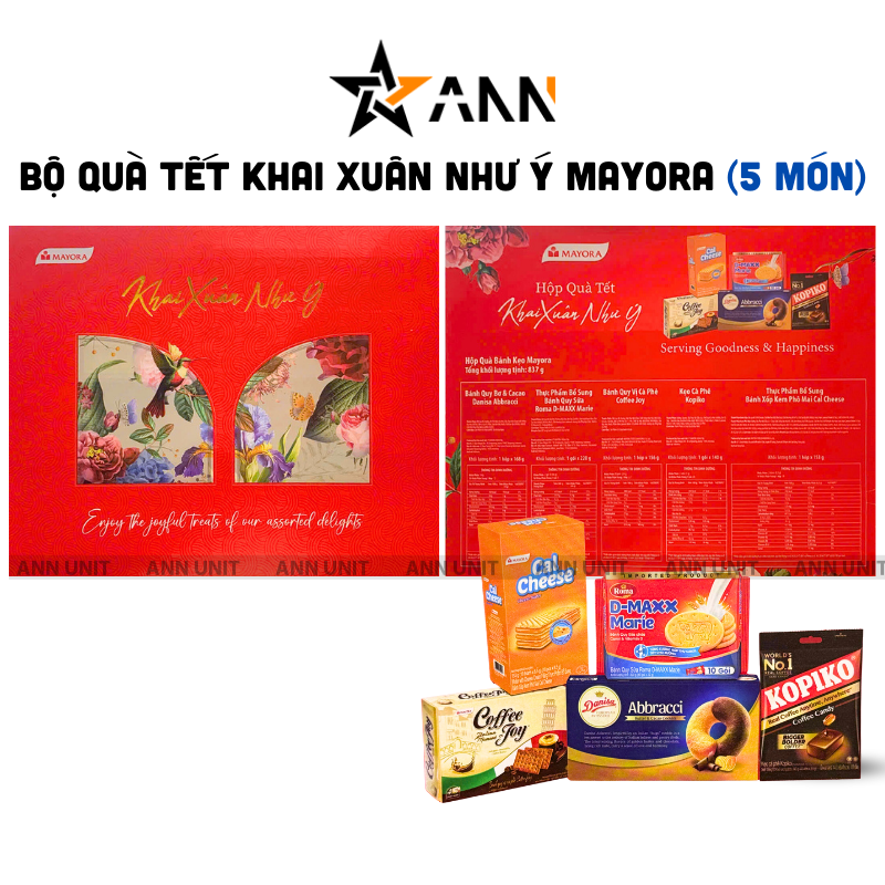 Hộp Quà Tết Mayora Khai Xuân Như Ý 837g gồm 5 món