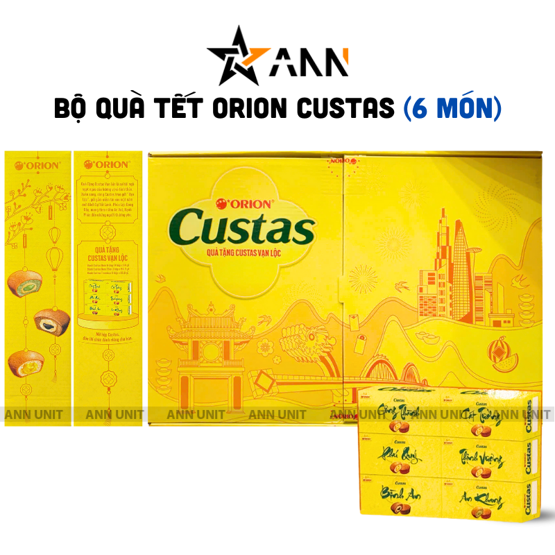 Hộp Bánh Tết Orion Custas Vạn Lộc Mix 3 Vị 564g Gồm 6 Món