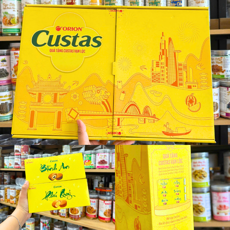 Tổng thể bộ quà Custas Vạn Lộc và bố cục hộp quà bên ngoài