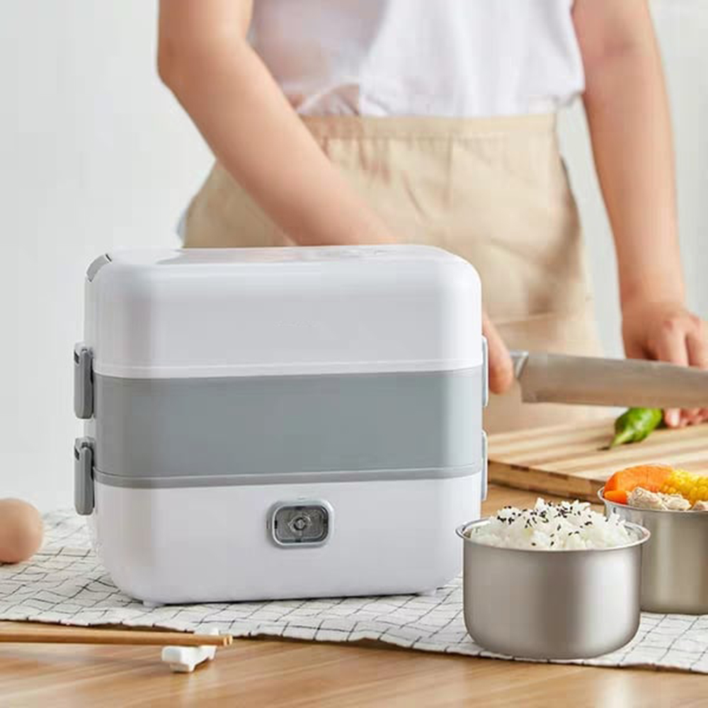 Hộp Cơm Giữ Nhiệt Hâm Nóng Thức Ăn 2 Tầng 4 Ngăn 20x13x25cm