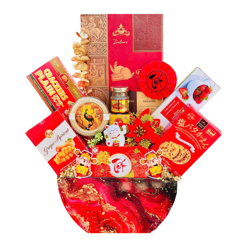 Các hộp bánh, hũ quà và phụ kiện trang trí trong set