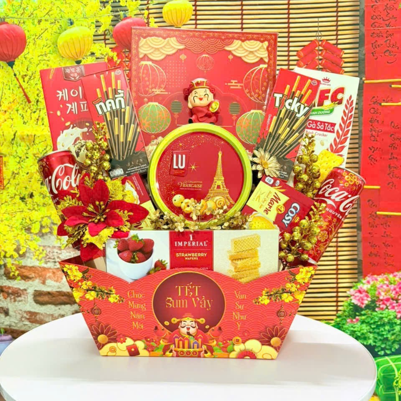 Gợi ý trưng bày hộp quà trong không gian trang trí Tết