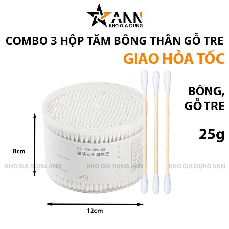 Hộp tăm bông dạng tròn kèm thông tin kích thước 8 x 12 cm
