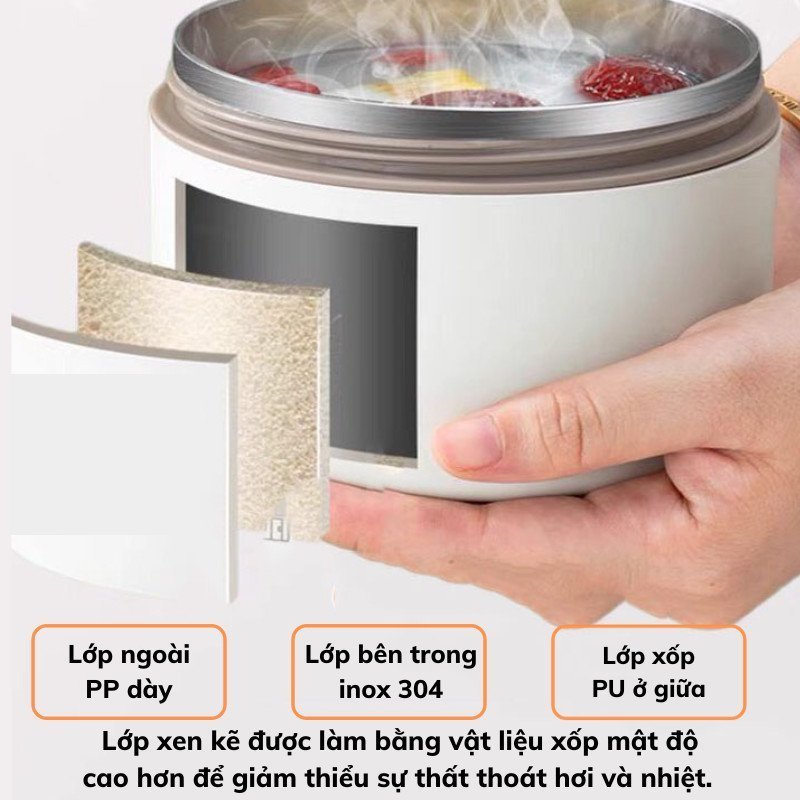 Cấu tạo nhiều lớp với lõi inox 304 và lớp PP