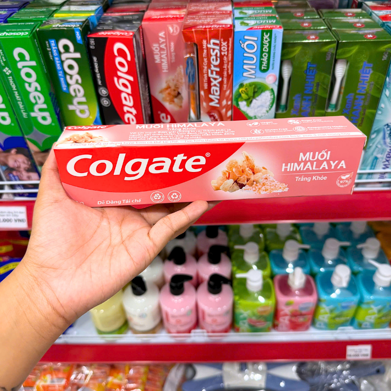 Thiết kế hộp ngang với tên dòng Muối Himalaya Trắng Khỏe