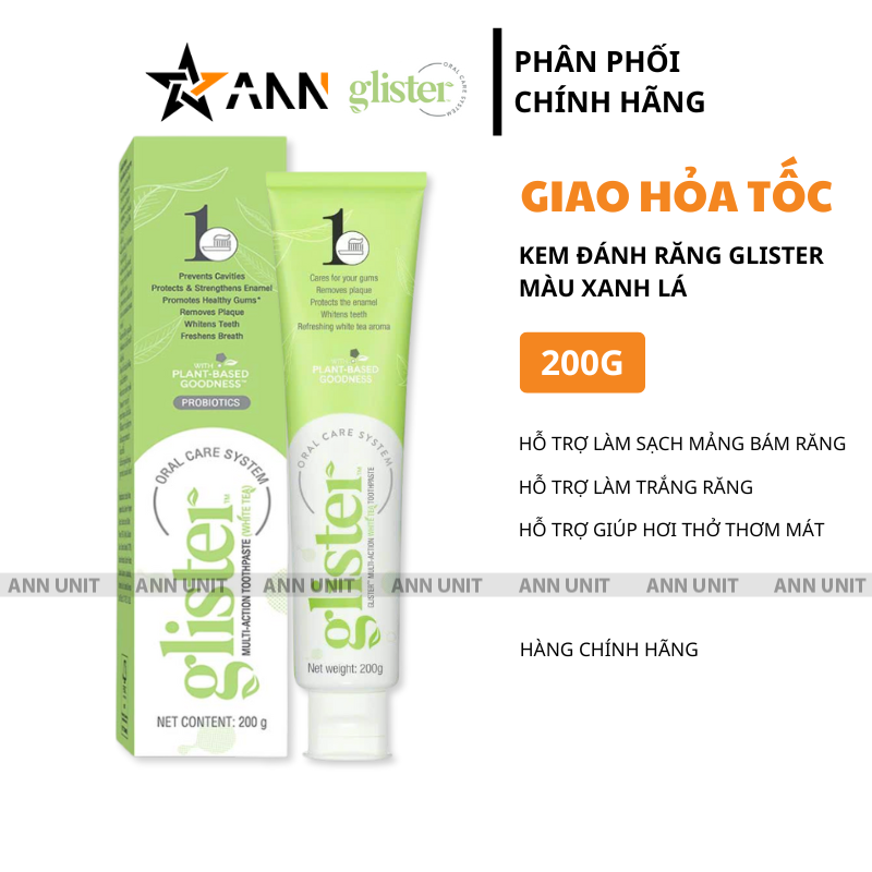 Hình ảnh tuýp kem và hộp màu xanh lá, khối lượng 200g