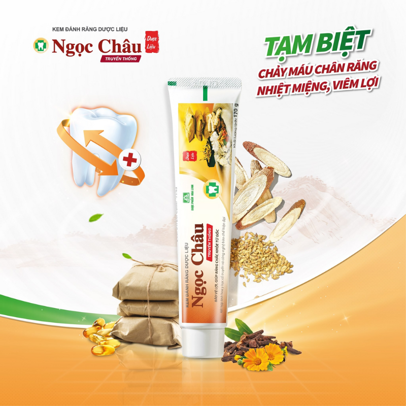 Kem Đánh Răng Dược Liệu Ngọc Châu Truyền Thống 170g/Tuýp Tặng 1 Bàn Chải Đánh Răng