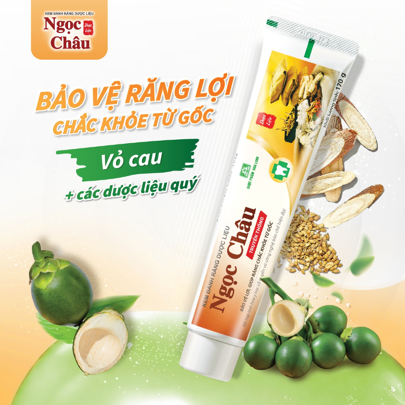 Kem Đánh Răng Dược Liệu Ngọc Châu Truyền Thống 170g/Tuýp Tặng 1 Bàn Chải Đánh Răng