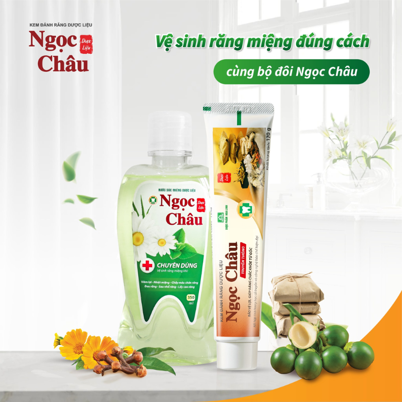 Kem Đánh Răng Dược Liệu Ngọc Châu Truyền Thống 170g/Tuýp Tặng 1 Bàn Chải Đánh Răng