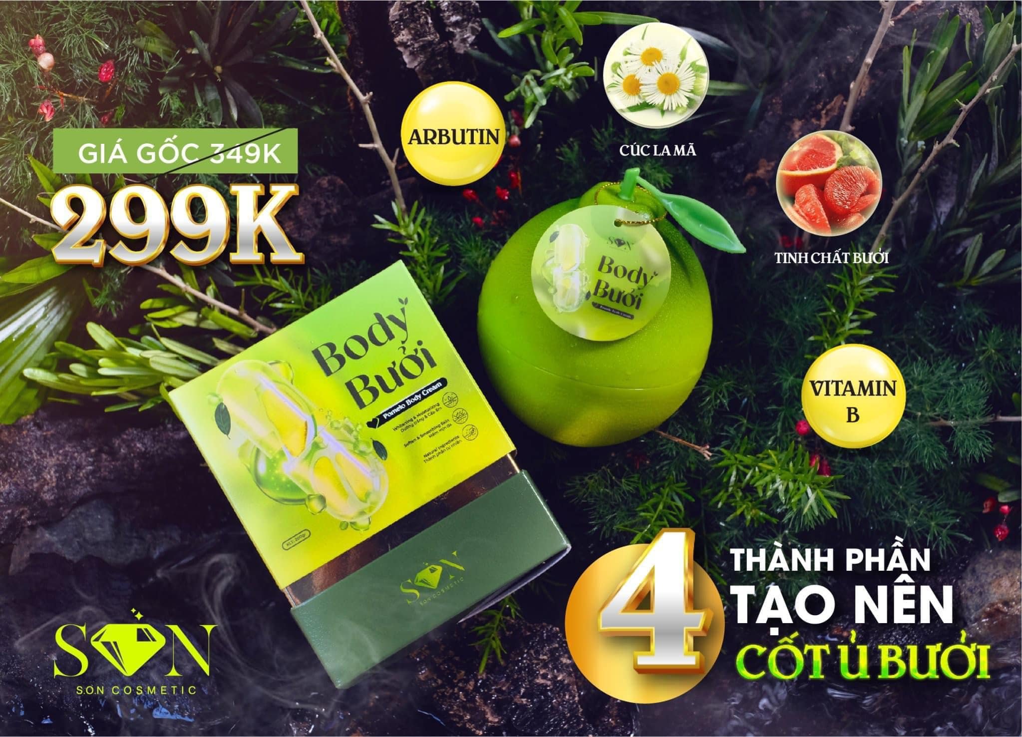 Hình ảnh giới thiệu 4 thành phần nổi bật của dòng Body Bưởi