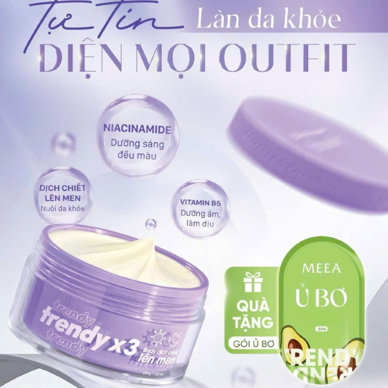 Kem Body Trendy Meea Origin Dịch Chiết Lên Men 250g - Tặng 1 Gói Ủ Bơ Meea 60g