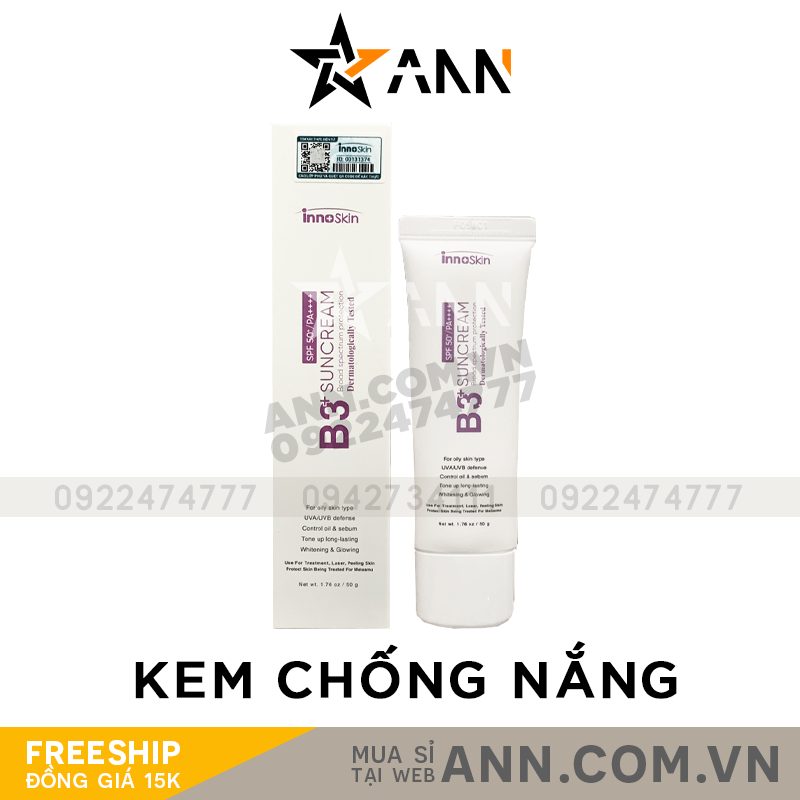 Kem Chống Nắng B3+ InnoSkin Màu Tím Cho Da Dầu