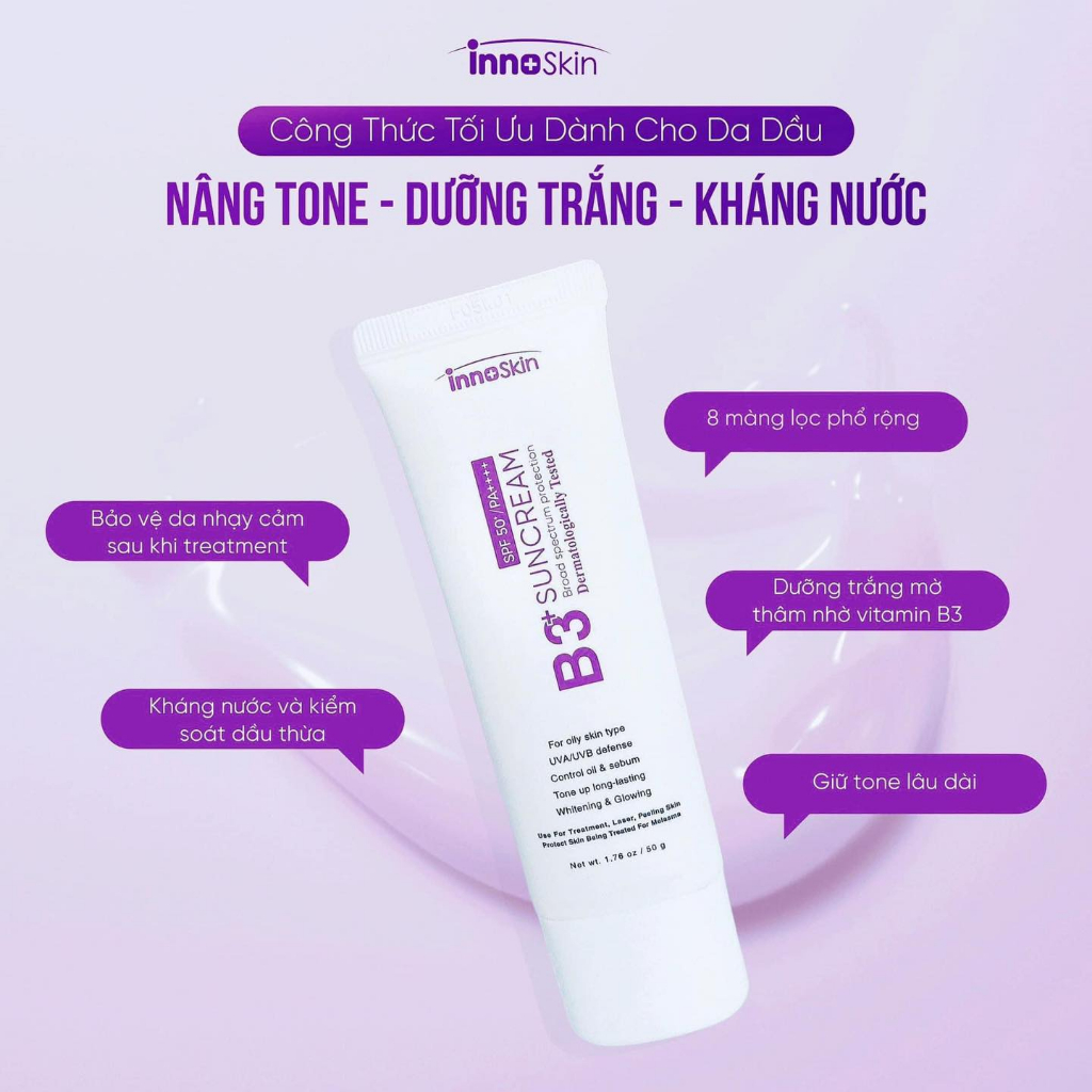 Kem Chống Nắng B3+ InnoSkin Màu Tím Cho Da Dầu