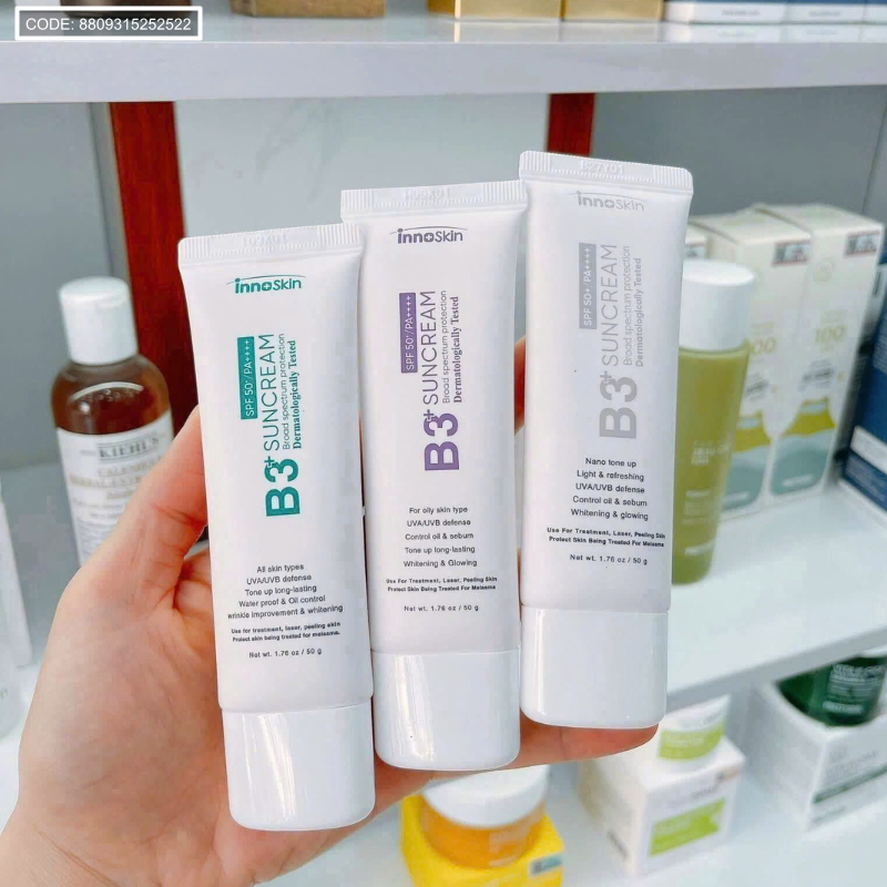 Kem Chống Nắng B3+ InnoSkin Màu Tím Cho Da Dầu