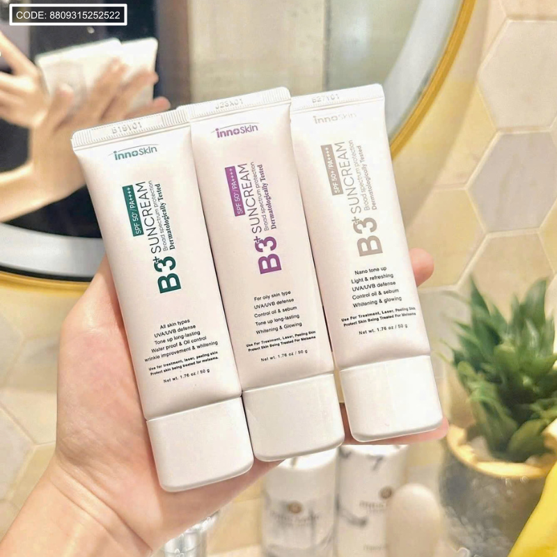 Kem Chống Nắng B3+ InnoSkin Màu Tím Cho Da Dầu