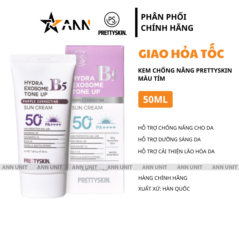 Kem Chống Nắng Pretty Skin Hydra B5 Exosome Tone Up Sun Cream 50ml Màu Tím