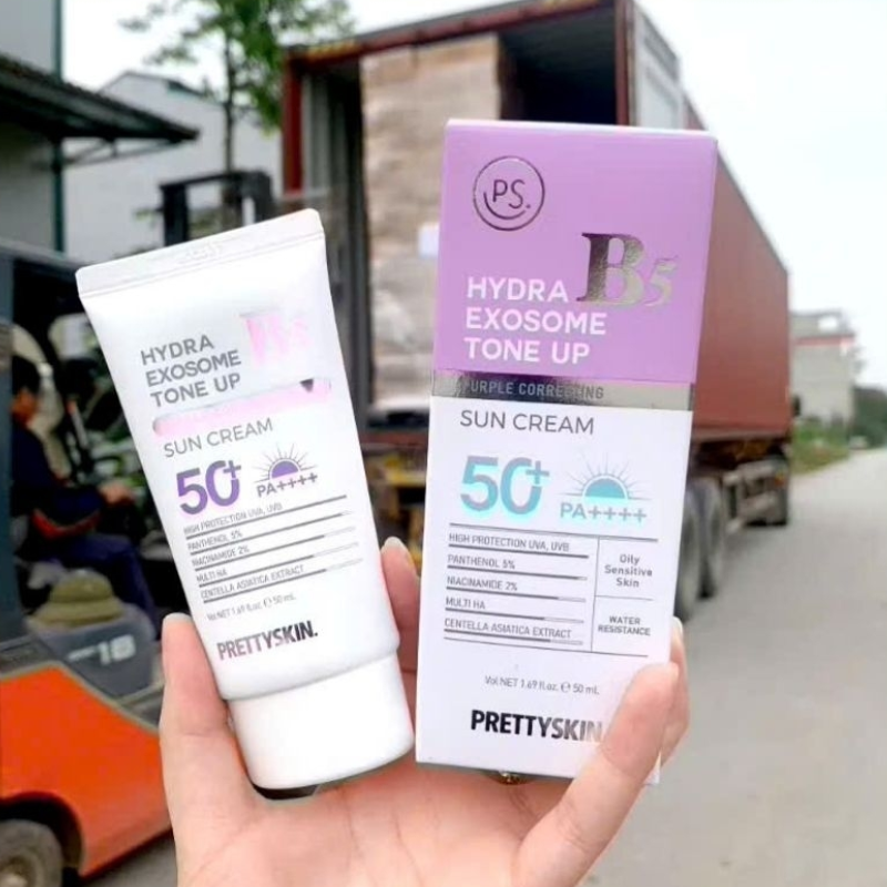 Kem Chống Nắng Pretty Skin Hydra B5 Exosome Tone Up Sun Cream 50ml Màu Tím