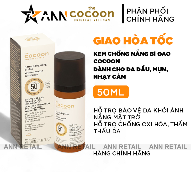 Kem Chống Nắng Bí Đao Cocoon 50ml Cho Da Dầu Mụn Nhạy Cảm