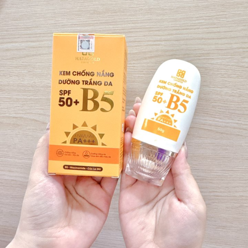 Kem Chống Nắng Dưỡng Trắng Da Hatagold SPF 50+ B5 UVA/UVB PA+++ 50g