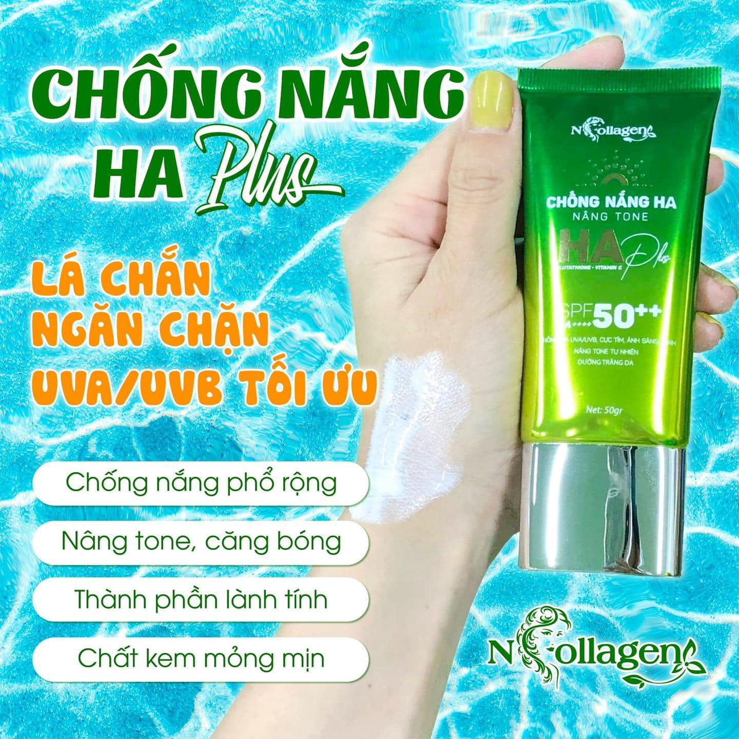 Hình sản phẩm với thông tin SPF 50++ và các điểm nổi bật chính
